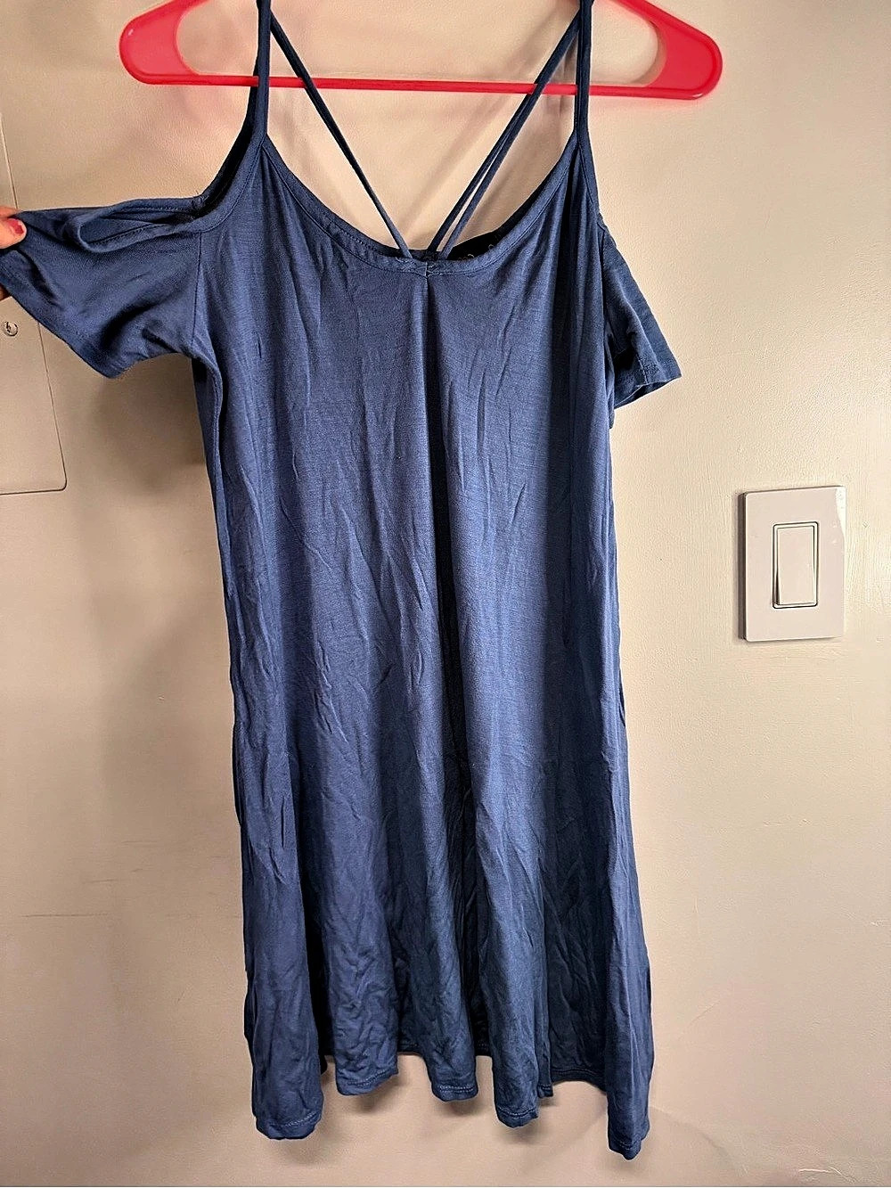 Peace Love World Blue Dress Off the Shoulder